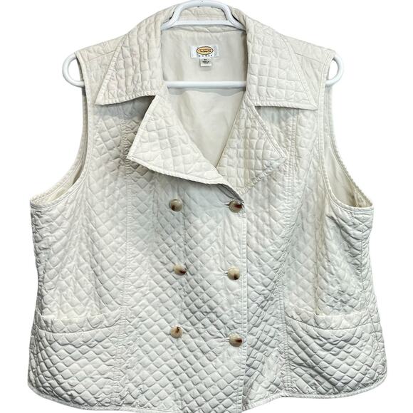 Talbots Quilted Vest Size 3X Sleeveless Collared Button Front Lightweight White - Picture 1 of 11